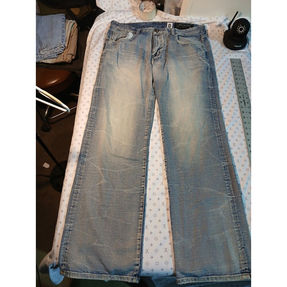 Marc Ecko Jeans Mens 38x32 Cut Sew Pocket Embroidery Straight Whiskering Grunge